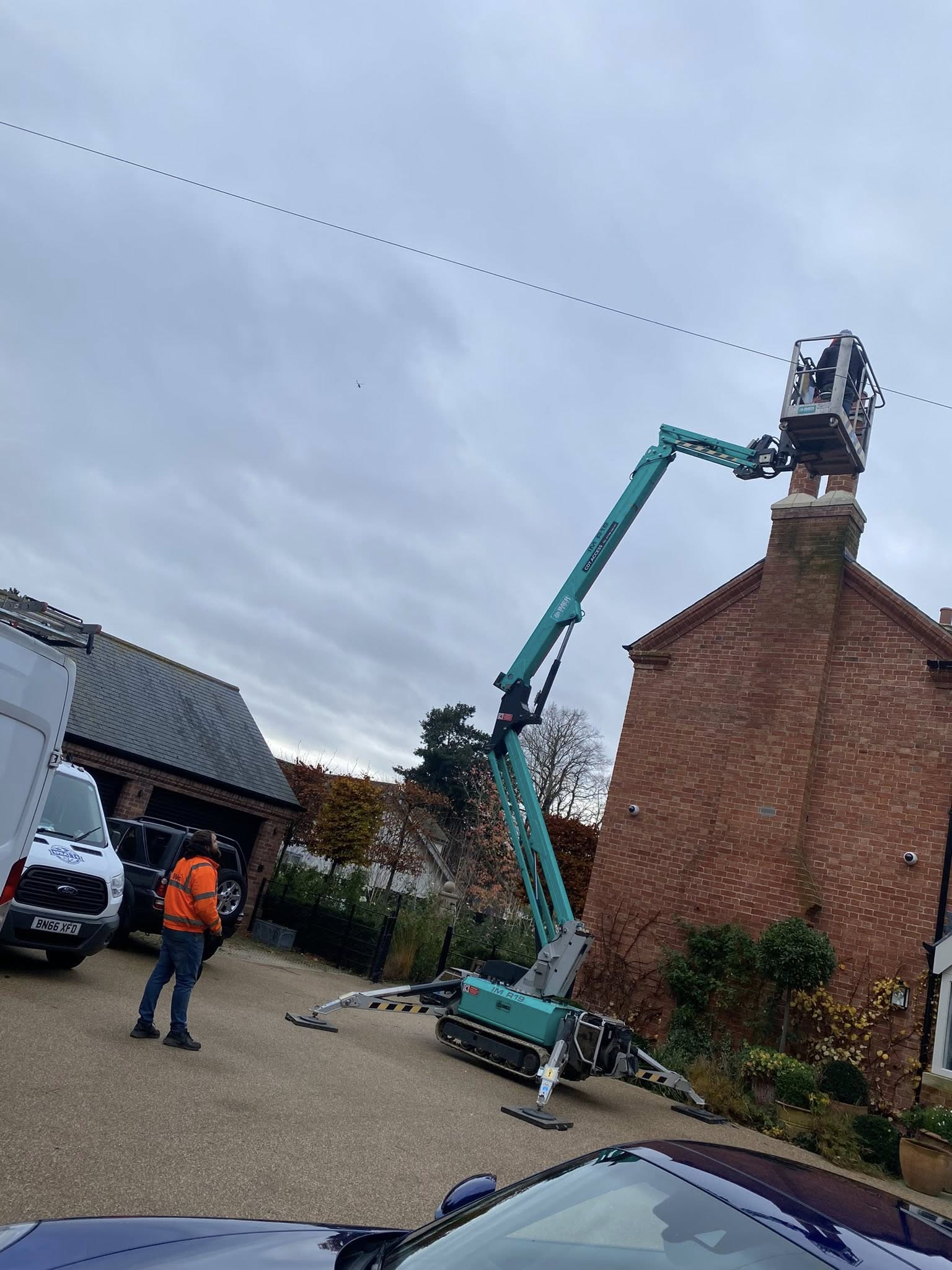 Cherry picker used to fix chimney in Newark